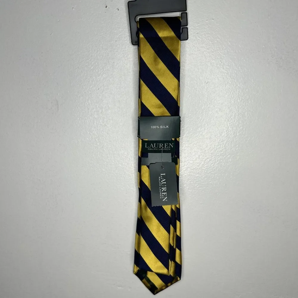Polo Ralph Lauren Youth striped design, Silk Narrow Tie Royal Blue/Gold100% Silk